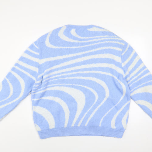 ASOS Design Women Blue & White Pullover Jumper M Knit Crew Neck
