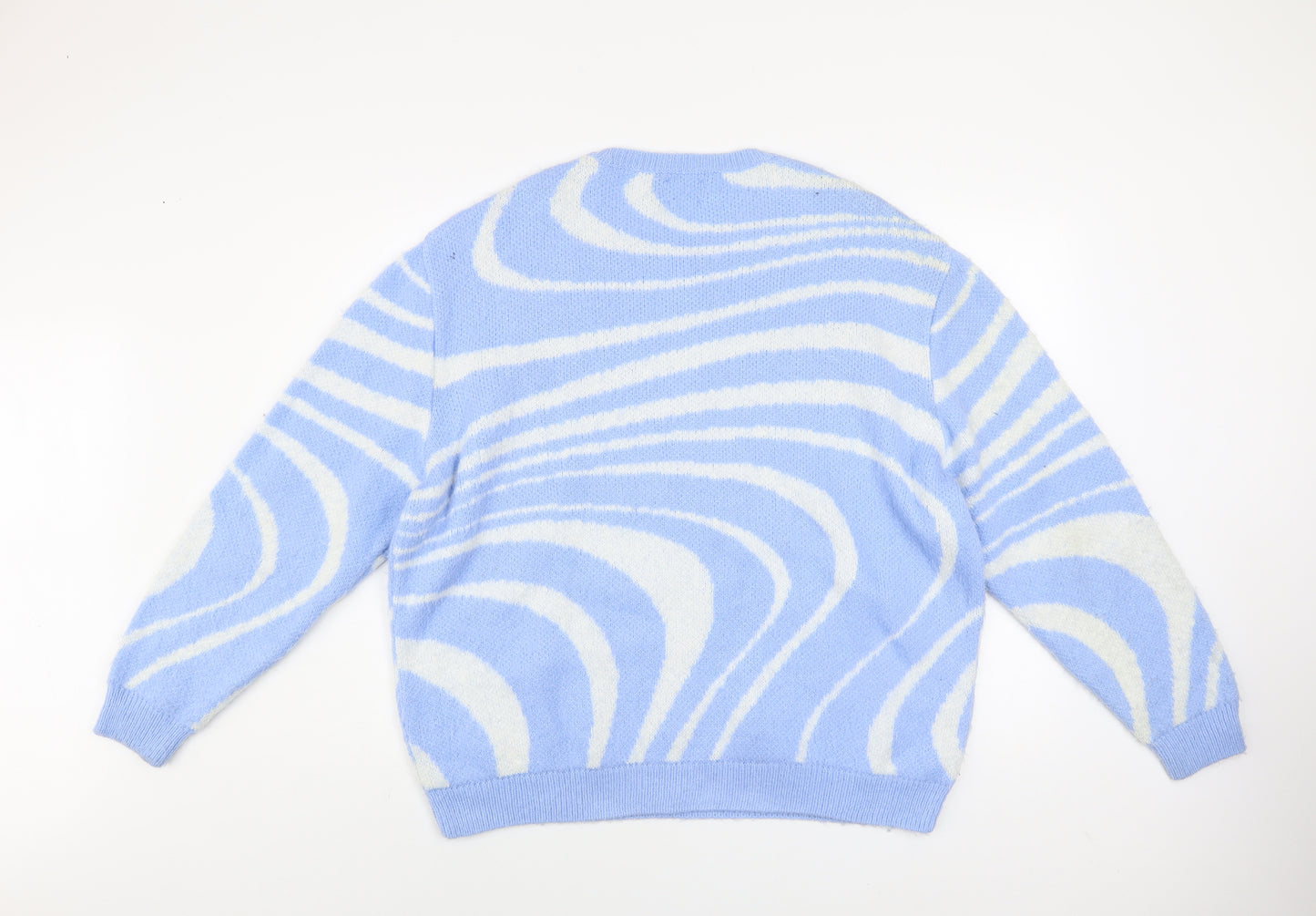 ASOS Design Women Blue & White Pullover Jumper M Knit Crew Neck