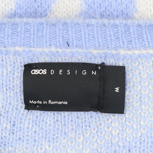 ASOS Design Women Blue & White Pullover Jumper M Knit Crew Neck