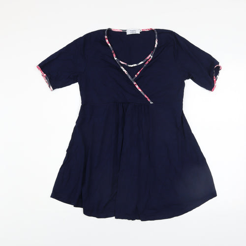 Happy Mama Women's Blue Wrap Maternity Blouse Top Size XL