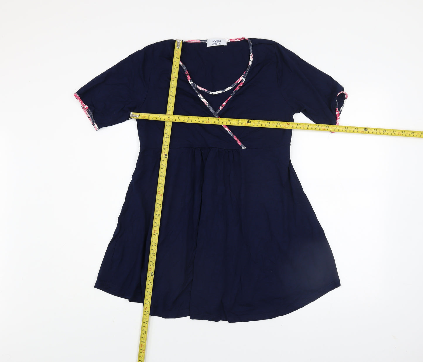 Happy Mama Women's Blue Wrap Maternity Blouse Top Size XL