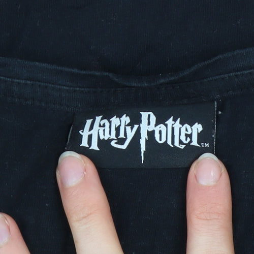 Harry Potter Women's Black Sequin T-Shirt UK 16 Short Sleeve Cotton