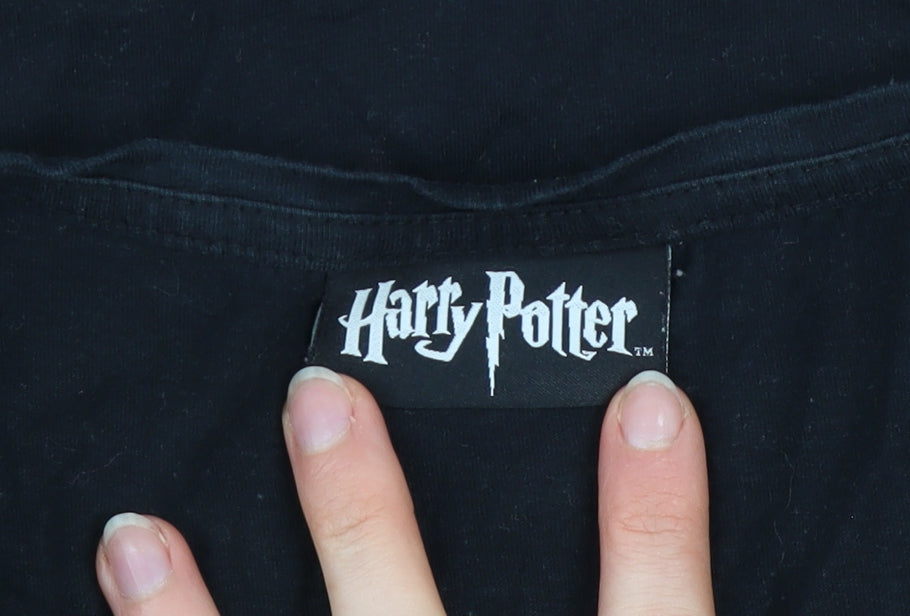 Harry Potter Women's Black Sequin T-Shirt UK 16 Short Sleeve Cotton