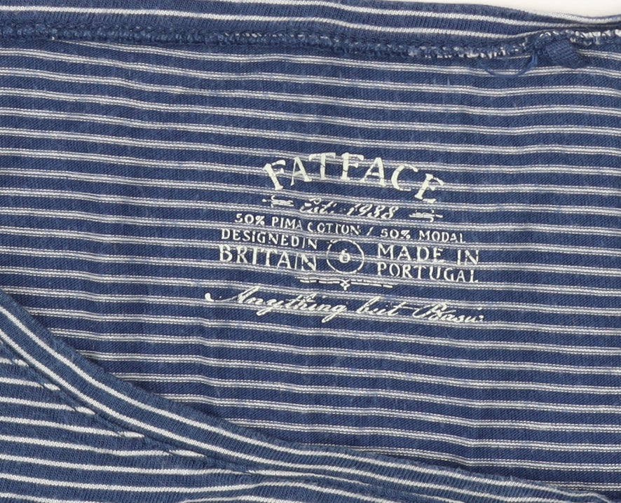 FatFace Women’s Blue Striped Long Sleeve Cotton Modal Top Size 6