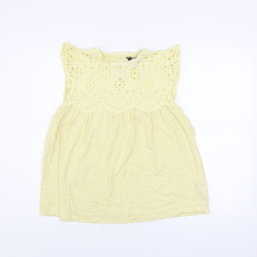 Lipsy Women Yellow Embroidered Cotton Tunic Blouse Size 16
