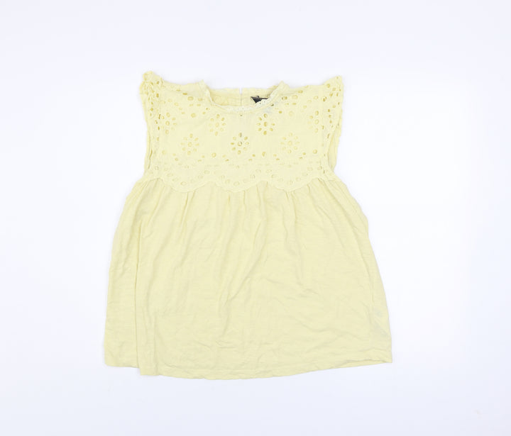 Lipsy Women Yellow Embroidered Cotton Tunic Blouse Size 16