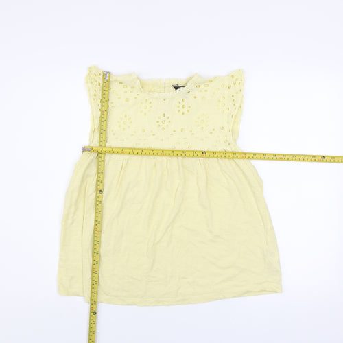 Lipsy Women Yellow Embroidered Cotton Tunic Blouse Size 16