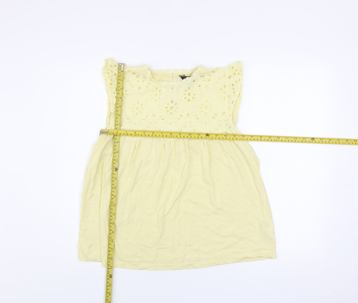 Lipsy Women Yellow Embroidered Cotton Tunic Blouse Size 16