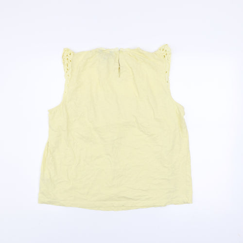 Lipsy Women Yellow Embroidered Cotton Tunic Blouse Size 16