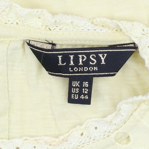 Lipsy Women Yellow Embroidered Cotton Tunic Blouse Size 16