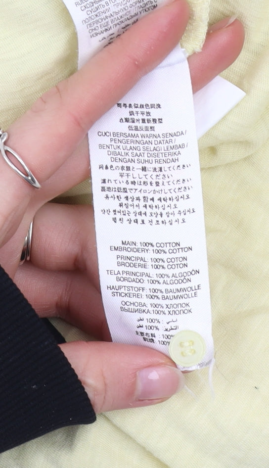 Lipsy Women Yellow Embroidered Cotton Tunic Blouse Size 16