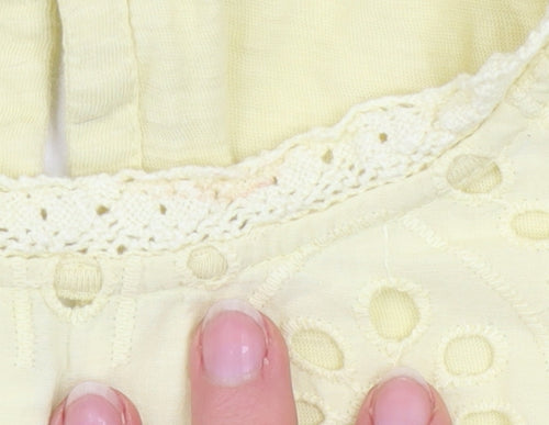 Lipsy Women Yellow Embroidered Cotton Tunic Blouse Size 16