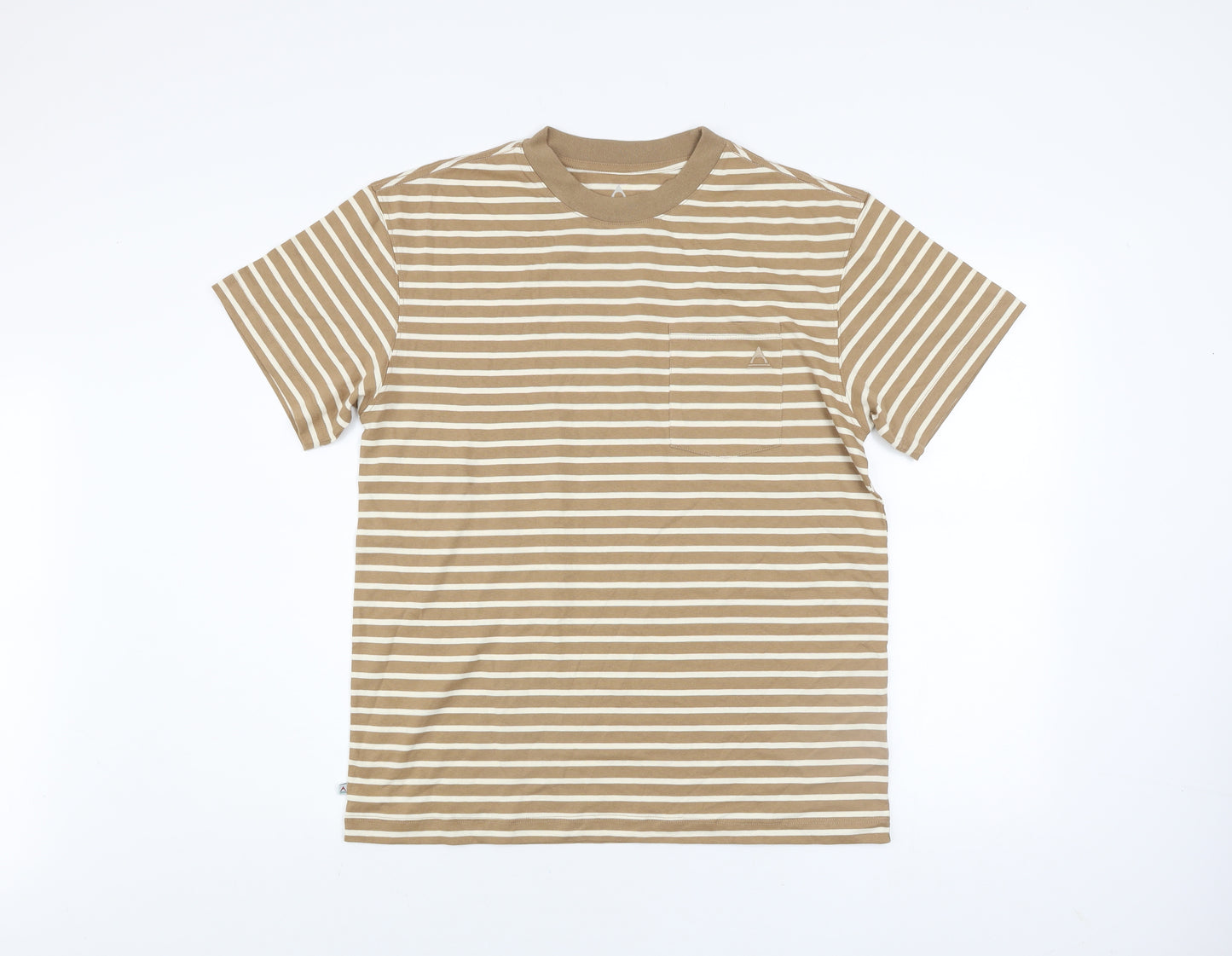 Passenger Men's Beige Striped Crew Neck Cotton T-Shirt Size S