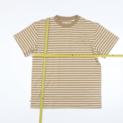 Passenger Men's Beige Striped Crew Neck Cotton T-Shirt Size S