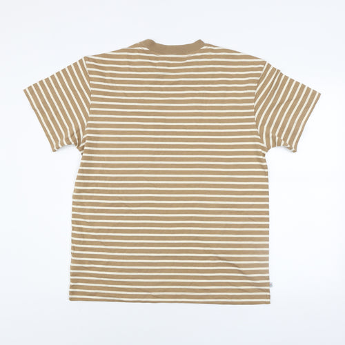 Passenger Men's Beige Striped Crew Neck Cotton T-Shirt Size S