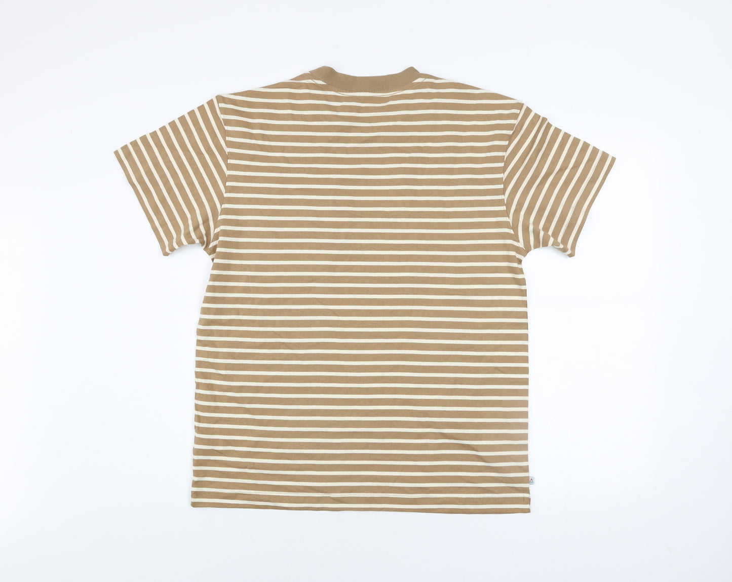 Passenger Men's Beige Striped Crew Neck Cotton T-Shirt Size S