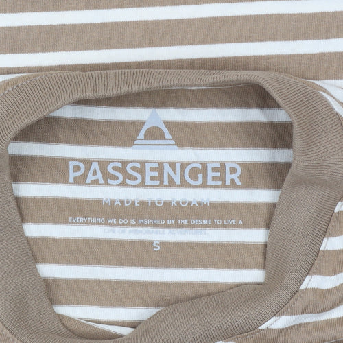 Passenger Men's Beige Striped Crew Neck Cotton T-Shirt Size S