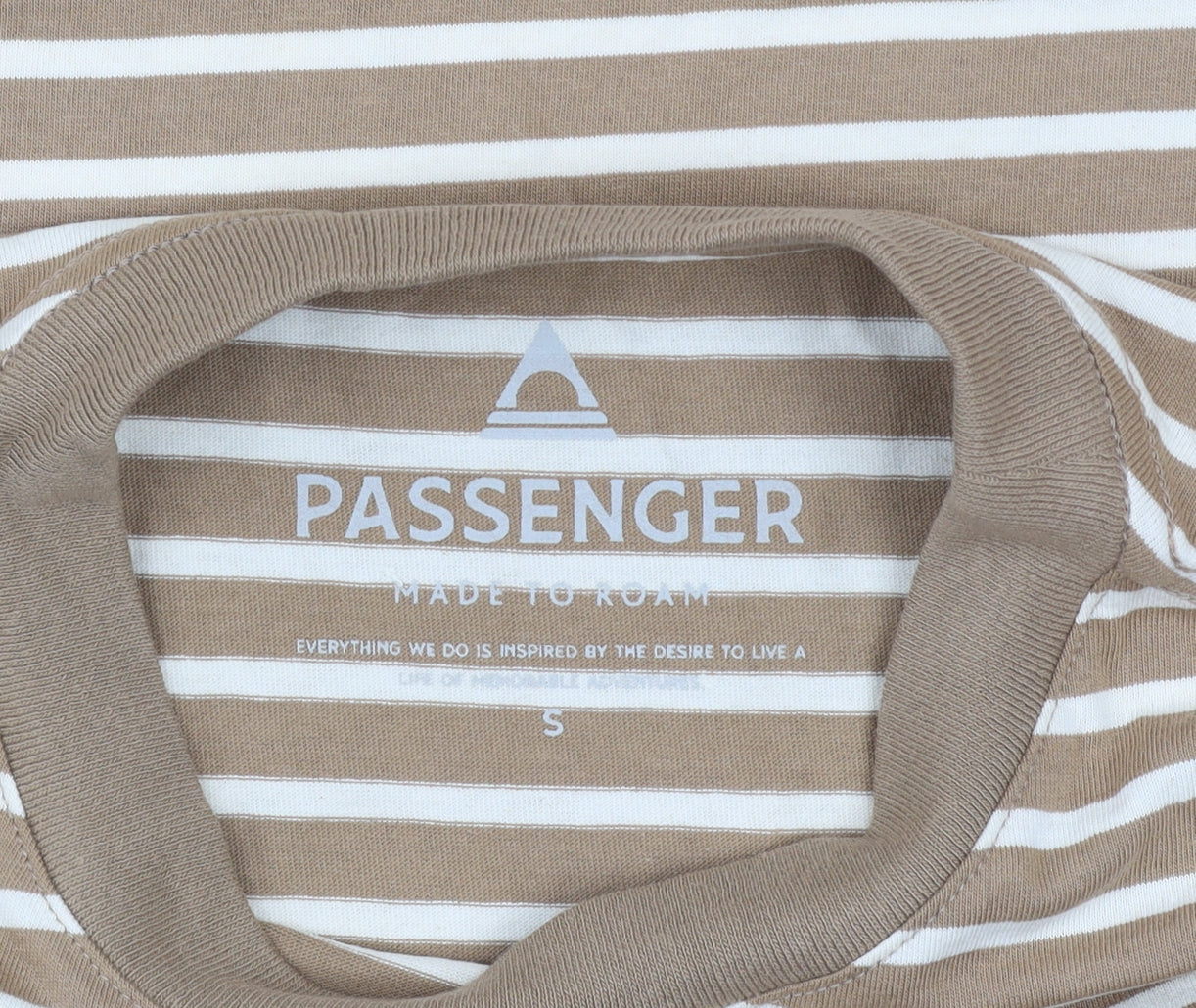 Passenger Men's Beige Striped Crew Neck Cotton T-Shirt Size S