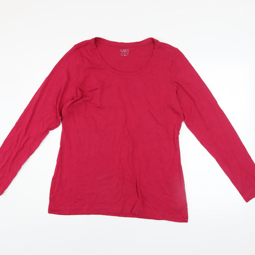 Marks and Spencer Women’s Red Long Sleeve Cotton Modal T-Shirt UK 16