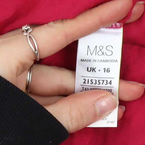 Marks and Spencer Women’s Red Long Sleeve Cotton Modal T-Shirt UK 16