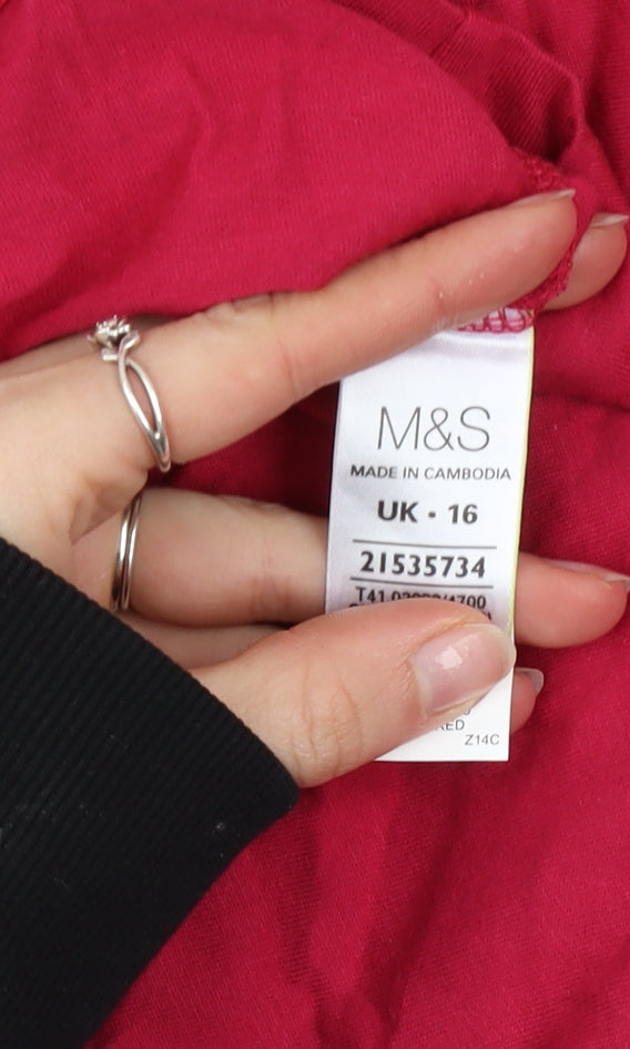 Marks and Spencer Women’s Red Long Sleeve Cotton Modal T-Shirt UK 16