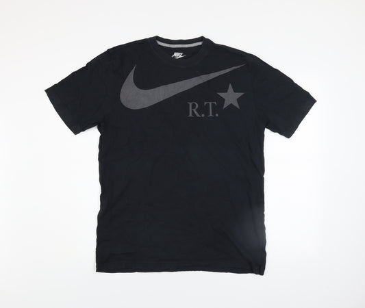 Nike Men's Black R.T. Swoosh Logo Regular Fit Cotton T-Shirt L