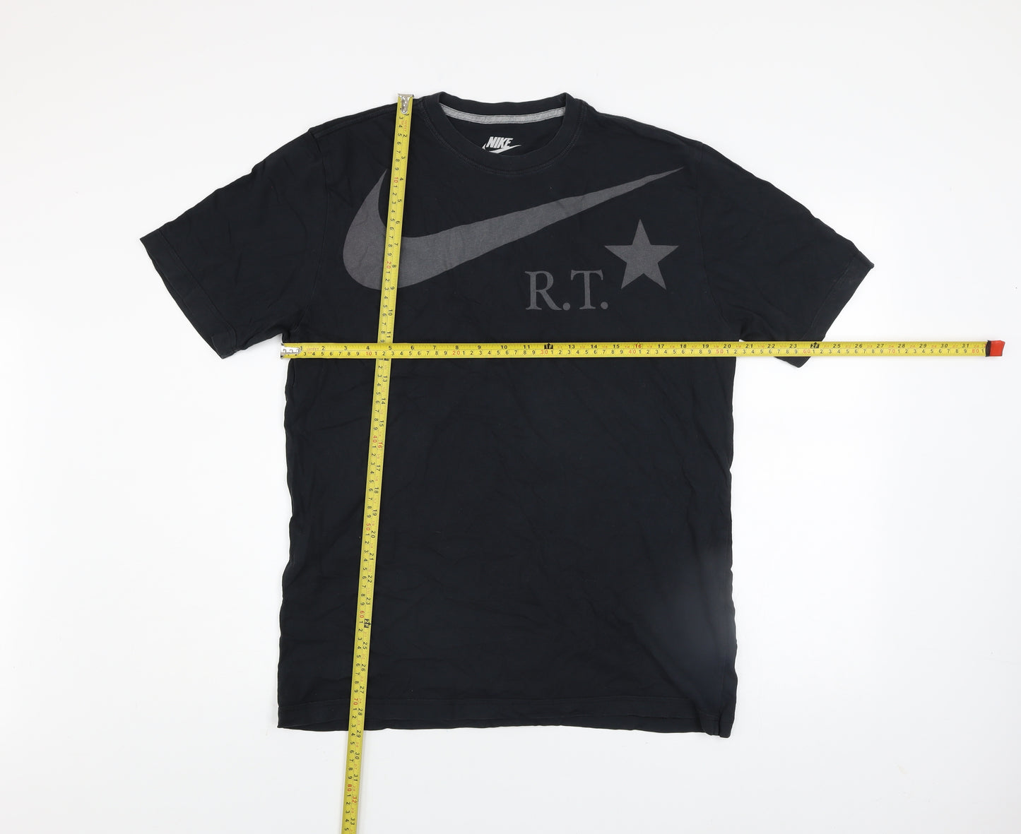 Nike Men's Black R.T. Swoosh Logo Regular Fit Cotton T-Shirt L