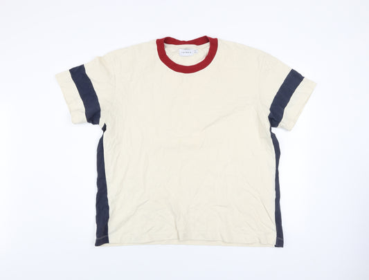 Topman Mens Beige Colourblock Crew Neck 2XL Cotton T-Shirt