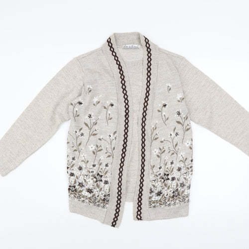 Pure & Natural Women Beige Floral Embroidered Cardigan S