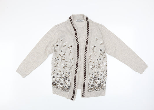 Pure & Natural Women Beige Floral Embroidered Cardigan S