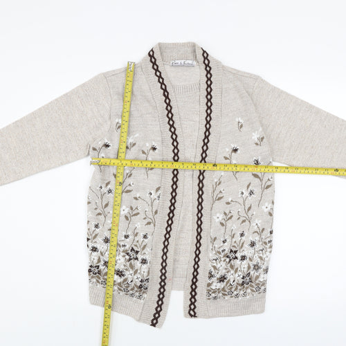 Pure & Natural Women Beige Floral Embroidered Cardigan S