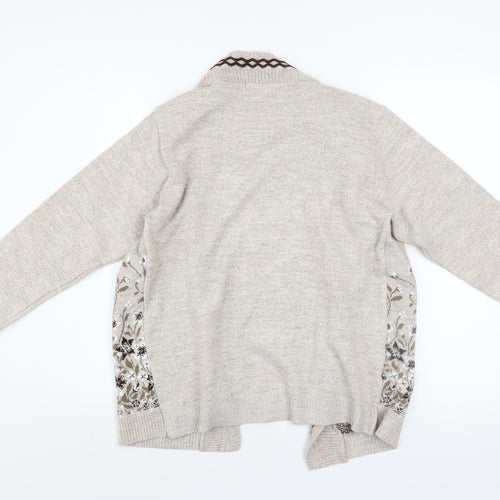 Pure & Natural Women Beige Floral Embroidered Cardigan S