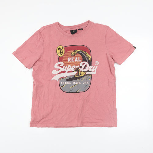 Superdry Womens Pink Graphic Logo T-Shirt UK 12 Short Sleeve Cotton