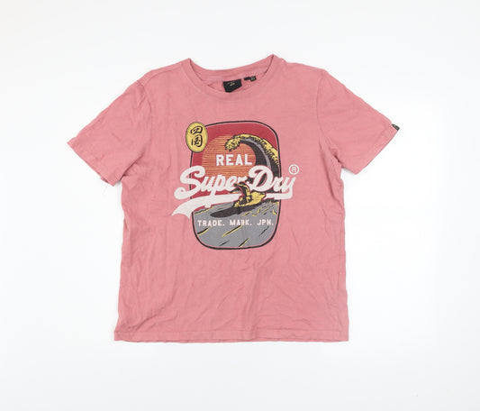 Superdry Womens Pink Graphic Logo T-Shirt UK 12 Short Sleeve Cotton
