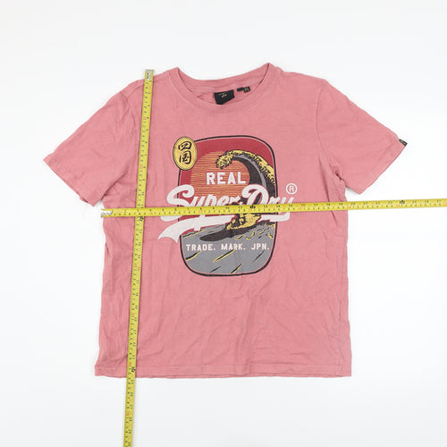 Superdry Womens Pink Graphic Logo T-Shirt UK 12 Short Sleeve Cotton