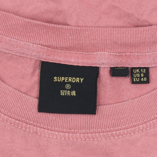 Superdry Womens Pink Graphic Logo T-Shirt UK 12 Short Sleeve Cotton