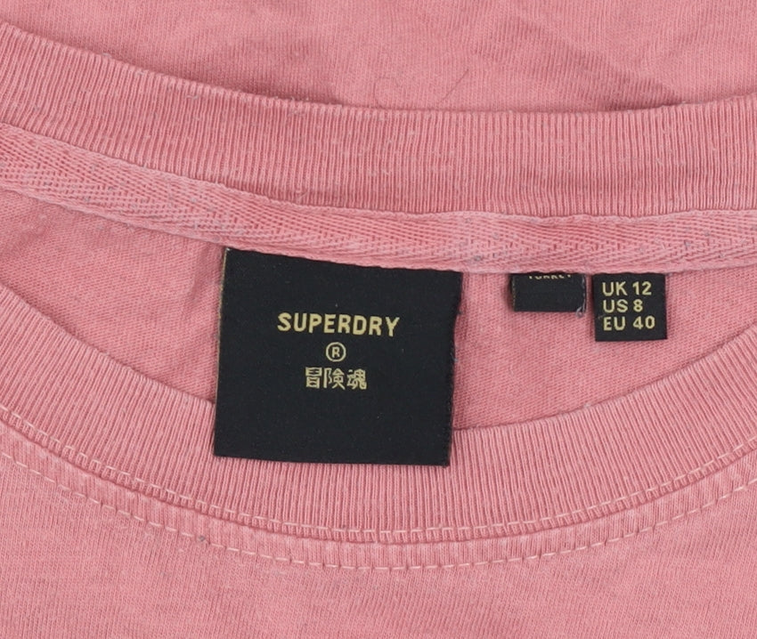 Superdry Womens Pink Graphic Logo T-Shirt UK 12 Short Sleeve Cotton