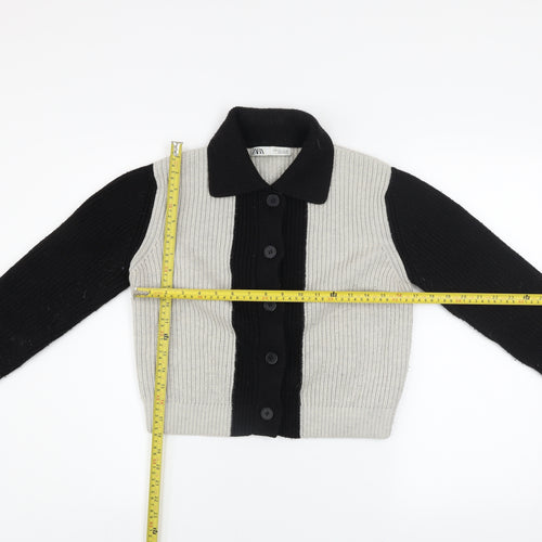 ZARA Womens Black Grey Collared Button Cardigan Size S