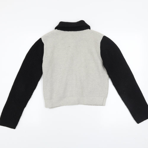 ZARA Womens Black Grey Collared Button Cardigan Size S