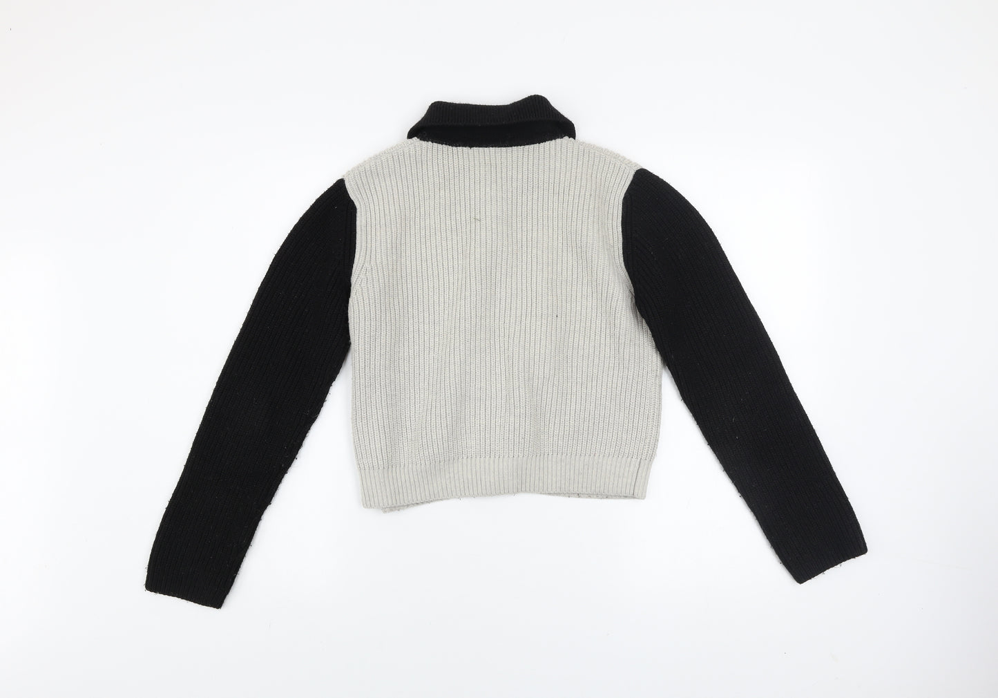 ZARA Womens Black Grey Collared Button Cardigan Size S