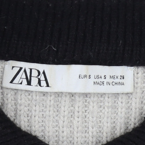 ZARA Womens Black Grey Collared Button Cardigan Size S