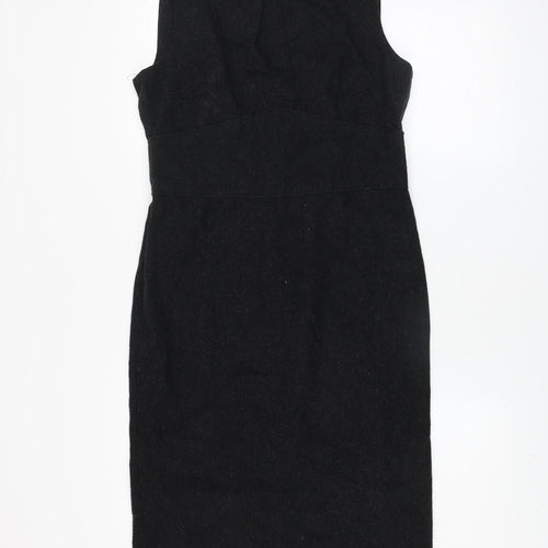 ZARA BASIC Women Black Wool Sheath Dress Size 14 Sleeveless Knee Length