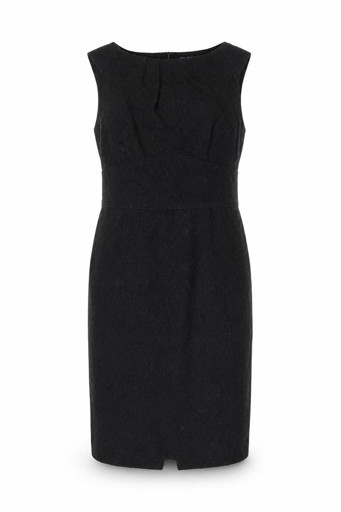 Front view of Zara BASIC Women Black Wool Sheath Dress, size 14, Sleeveless Knee Length