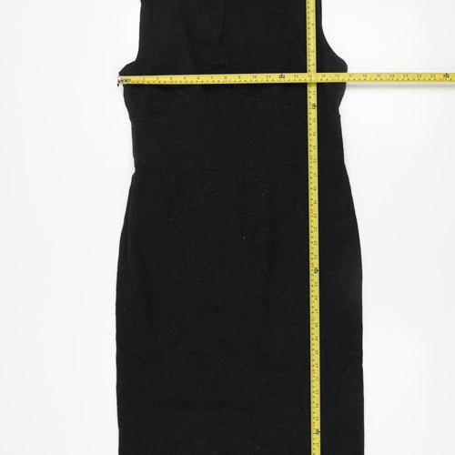 ZARA BASIC Women Black Wool Sheath Dress Size 14 Sleeveless Knee Length