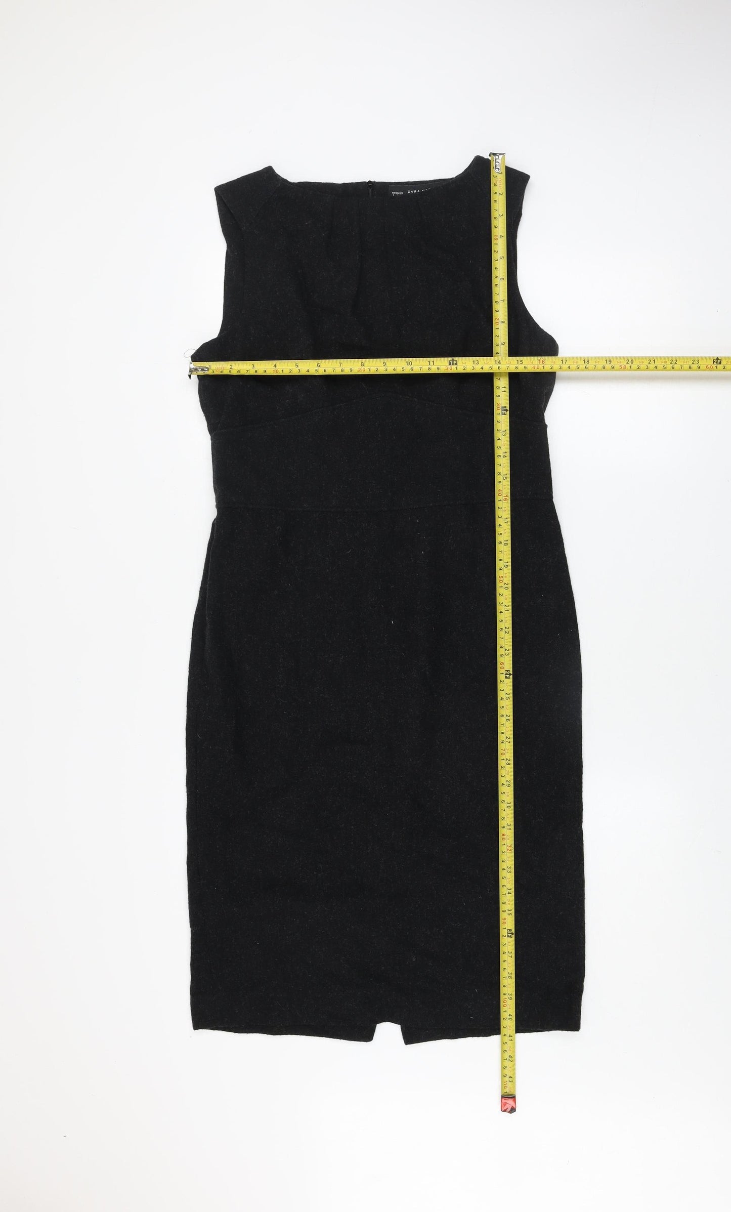 ZARA BASIC Women Black Wool Sheath Dress Size 14 Sleeveless Knee Length