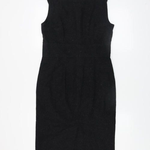 ZARA BASIC Women Black Wool Sheath Dress Size 14 Sleeveless Knee Length