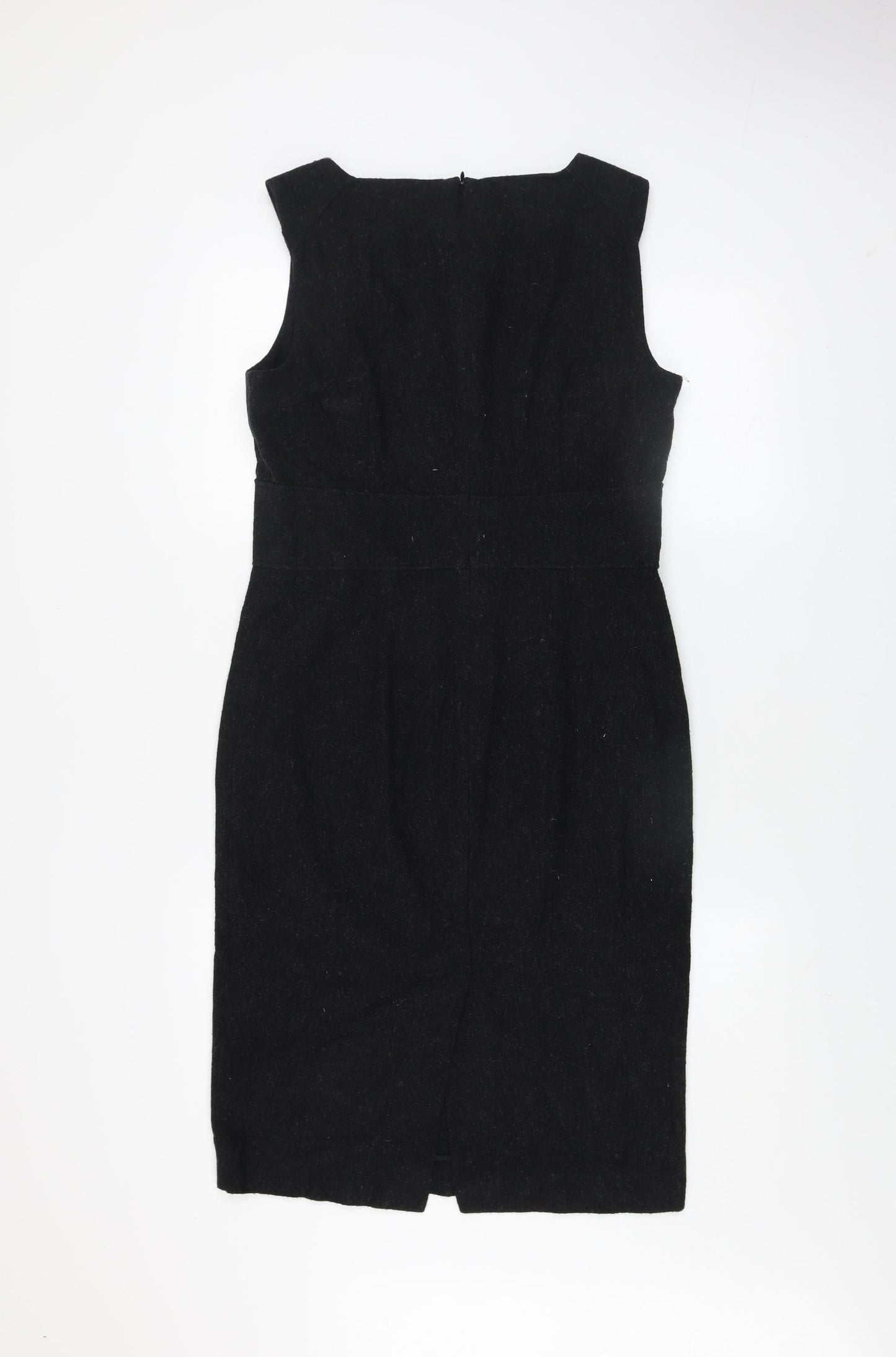 ZARA BASIC Women Black Wool Sheath Dress Size 14 Sleeveless Knee Length