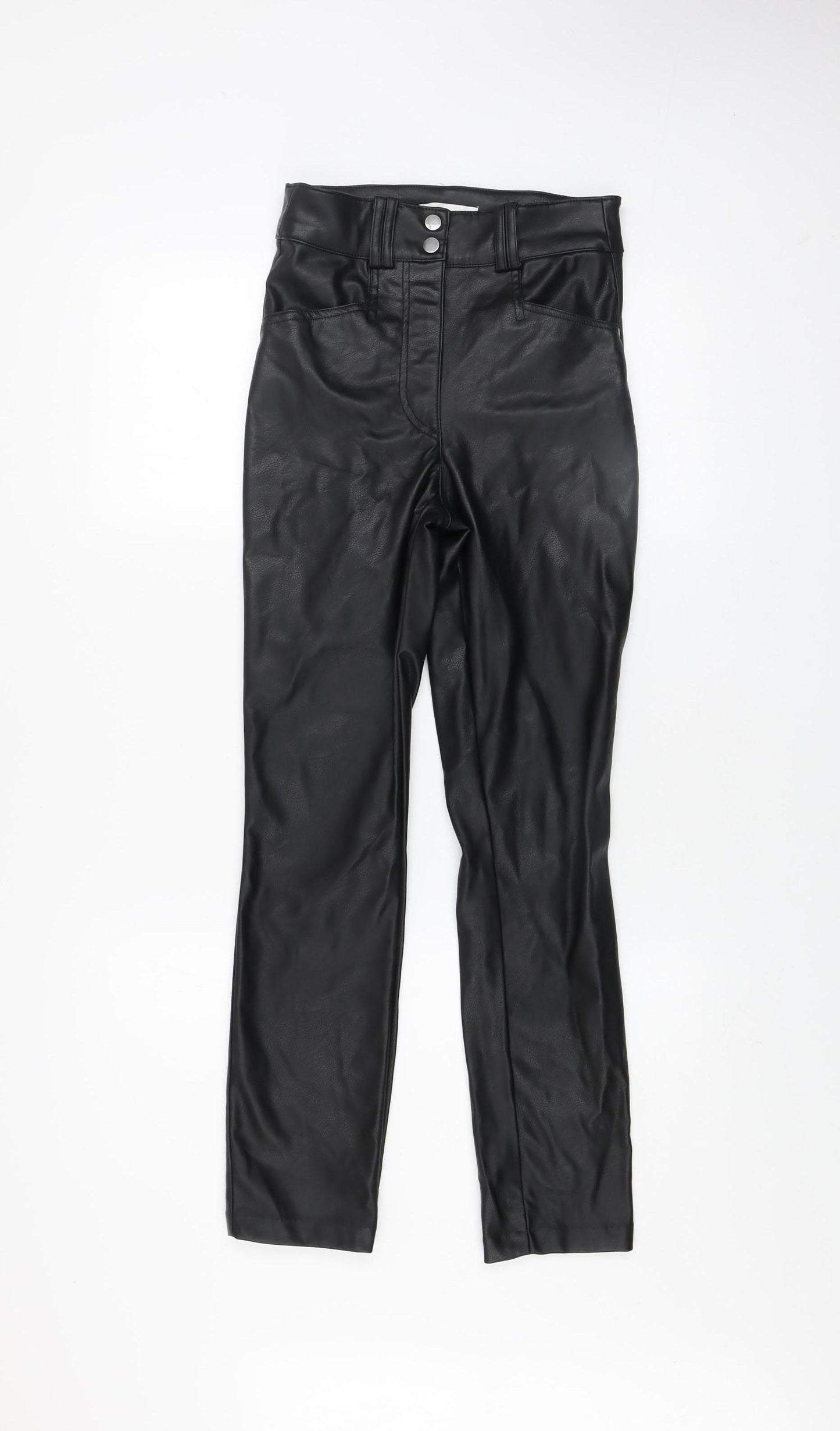 H&M Women’s Black Faux Leather High Waist Skinny Leggings Size 6