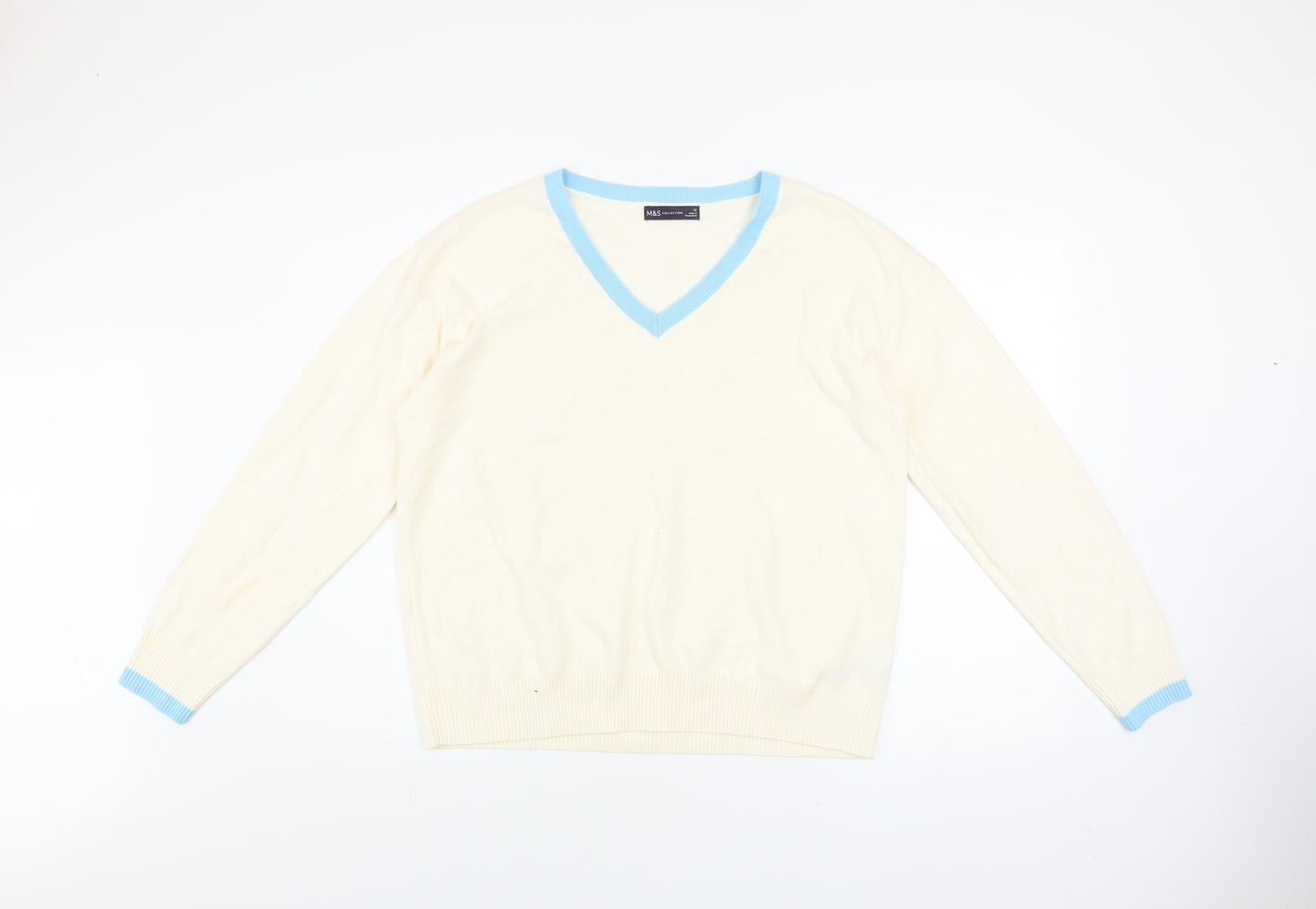 Marks and Spencer Women’s Ivory V-Neck Knit Jumper Size 16