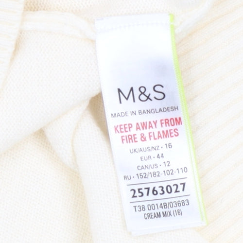 Marks and Spencer Women’s Ivory V-Neck Knit Jumper Size 16